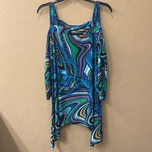 Colorful Swirl Pattern cold shoulder top